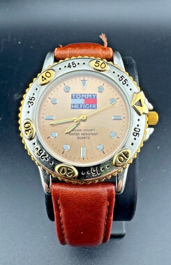 Vintage Tommy Hilfiger Two Tone Diver Style Watch Leather